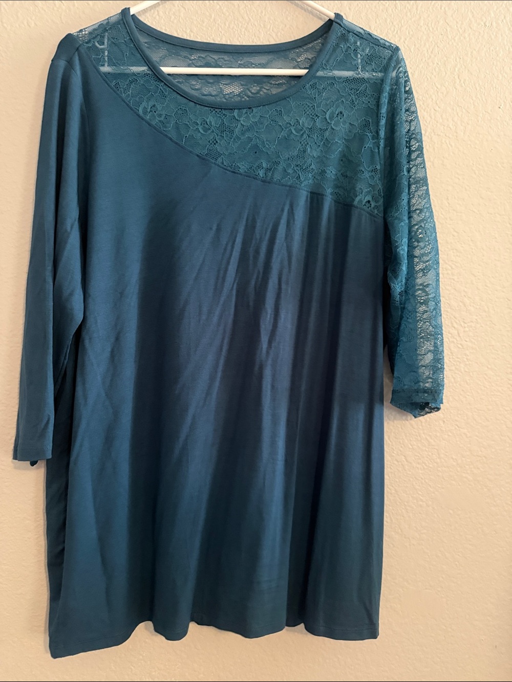 Lace Yoke Teal Women's Top